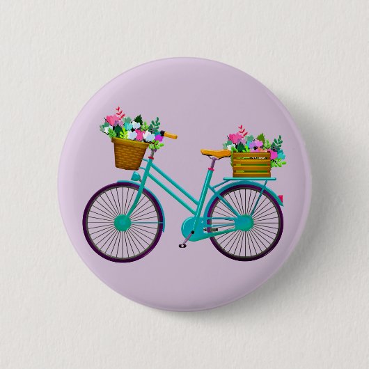 Fahrrad mit Blume im Korbfahrrad Button (Vorderseite)