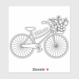 Fahrrad mit Blume, Individuelle Name Aufkleber