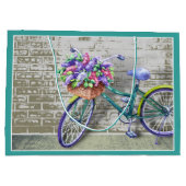 Fahrrad mit Blume Korb Große Geschenktasche Geschenktüte (Rückseite)