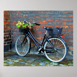 Fahrrad mit Blume-Korb, Kopenhagen, Dänemark Poster