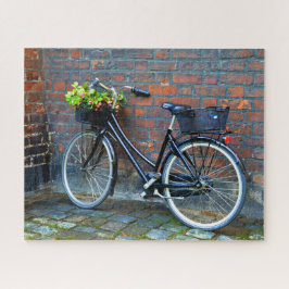 Fahrrad mit Blume-Korb, Kopenhagen, Dänemark Puzzle