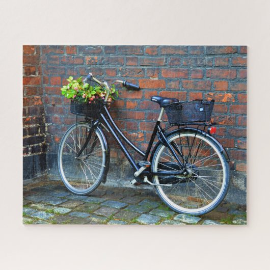 Fahrrad mit Blume-Korb, Kopenhagen, Dänemark Puzzle (Horizontal)