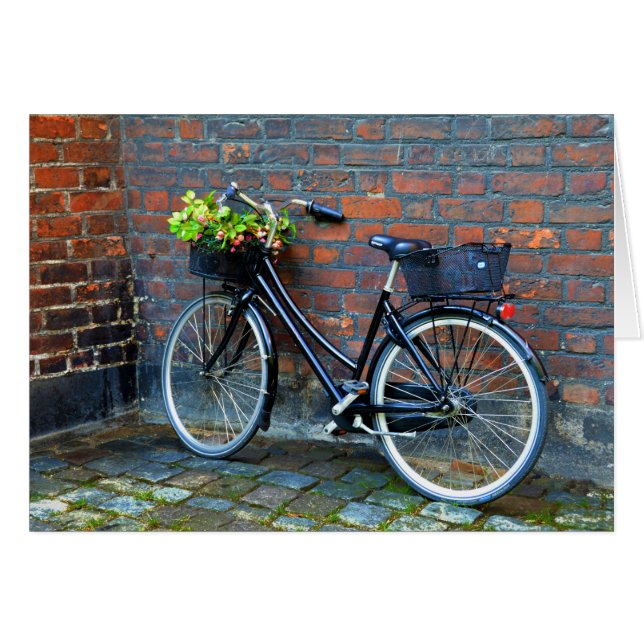 Fahrrad mit Blume-Korb, Kopenhagen, leere Karte (Vorderseite (Horizontal))
