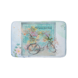 Fahrrad mit Blume-Körben auf blauem Schoß Badematte