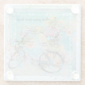 Fahrrad mit Blume-Körben auf blauem Schoß Glasuntersetzer (Rückseite)