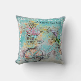 Fahrrad mit Blume-Körben auf blauem Schoß Kissen