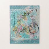 Fahrrad mit Blume-Körben auf blauem Schoß Puzzle (Vertikal)