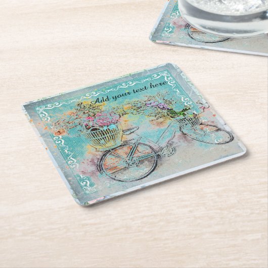 Fahrrad mit Blume-Körben auf blauem Schoß Rechteckiger Pappuntersetzer (angewinkelt)