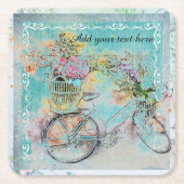 Fahrrad mit Blume-Körben auf blauem Schoß Rechteckiger Pappuntersetzer (Vorderseite)