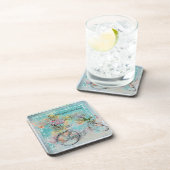 Fahrrad mit Blume-Körben auf blauem Schoß Untersetzer (Rechte Seite)