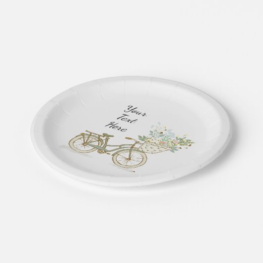 Fahrrad mit Blume Papierplatte Pappteller (Schrägansicht)