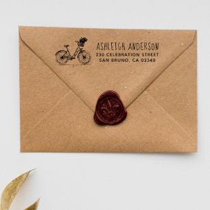 Fahrrad mit Blume Rücksendeadresse handgeschrieben Gummistempel