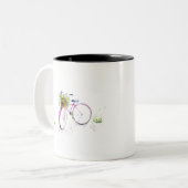 Fahrrad mit Blume. Zweifarbige Tasse (Vorderseite Links)