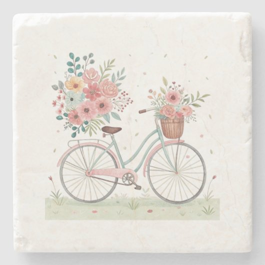 Fahrrad mit Blumen Steinuntersetzer (Vorderseite)