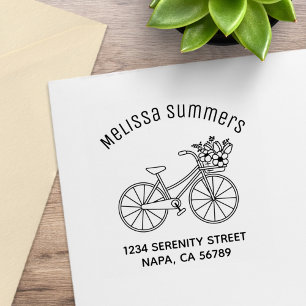 Fahrrad mit Blumenkorb Bogen Adresse Gummistempel