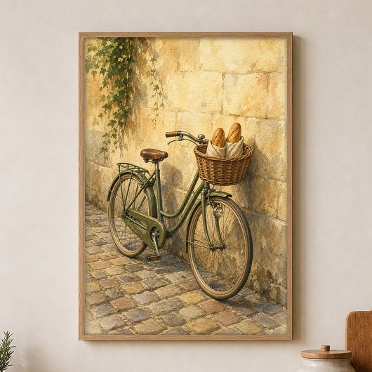 Fahrrad mit Brotkorb Wasserfarbenposter Poster