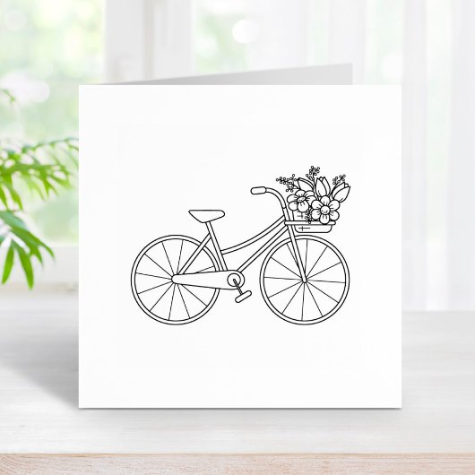 Fahrrad mit einem Blume-Korb 2 Gummistempel