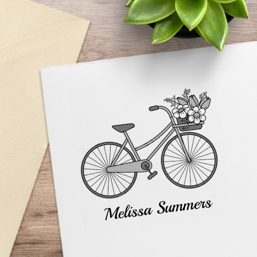 Fahrrad mit einem Blume-Korb Gummistempel
