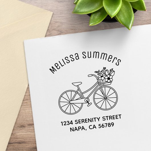 Fahrrad mit einer Blume-Korb-Bogenadresse Gummistempel