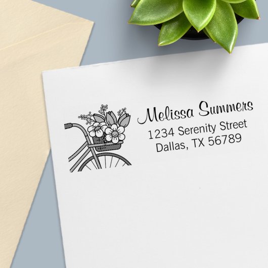 Fahrrad mit einer Blume-Korbadresse Permastempel