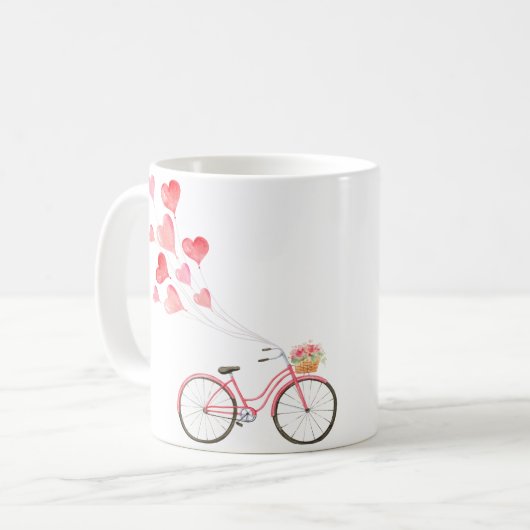 Fahrrad mit herzförmigen Ballons Kaffeetasse (Vorderseite Links)