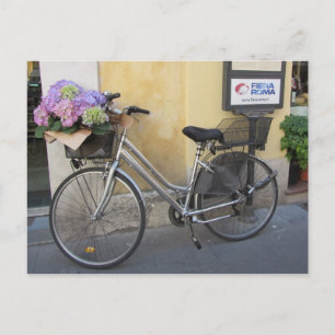 Fahrrad mit Hortensienkorb Postkarte