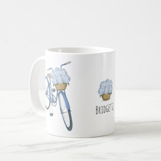 Fahrrad mit Hydrangea Basket Blume Lover Keramik Kaffeetasse (Vorderseite Links)