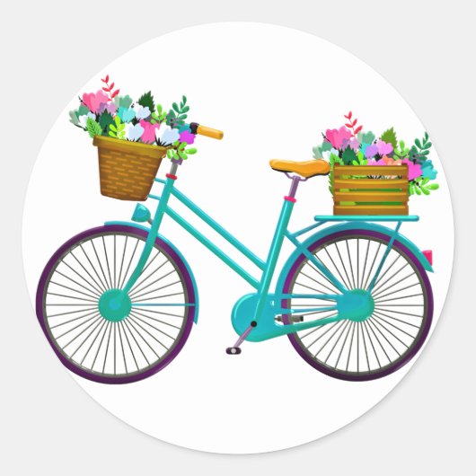 Fahrrad mit Korb von Blume - Aufkleber (Vorderseite)