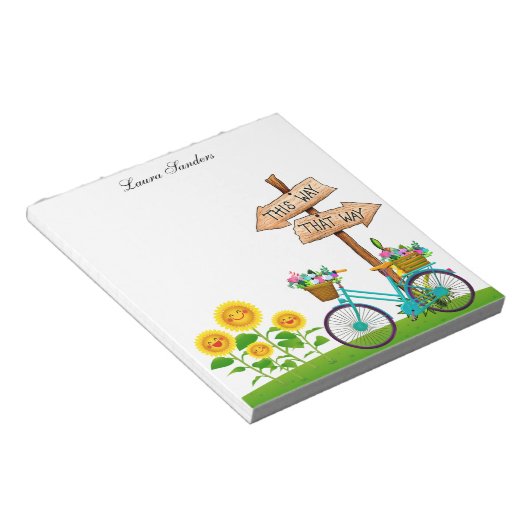 Fahrrad mit Korb von Blume Notizblock (angewinkelt)