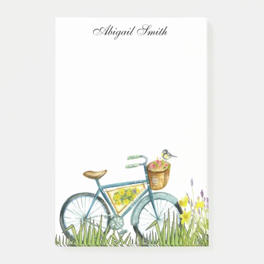 Fahrrad mit Körbchen von Blume nach der Eingabe Post-it Klebezettel (Vorderseite)