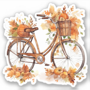 Fahrrad mit Pumpkins und farbenfrohen Blätter Aufk Aufkleber