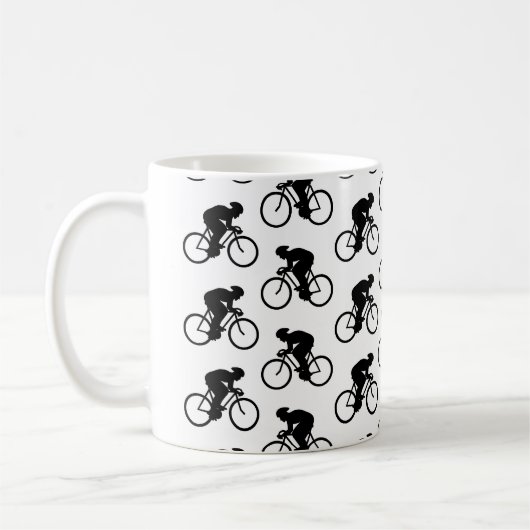 Fahrrad-Muster in Schwarzweiss. Kaffeetasse (Links)
