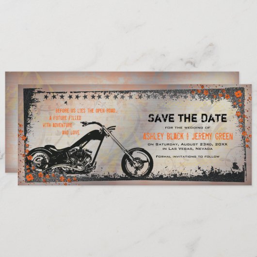 Fahrrad- oder Motorradhochzeit Sichern Sie das Dat Save The Date (Vorne/Hinten)