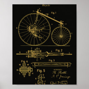 Fahrrad-Patent 1888 Schwarz-Gold-Plakat Poster