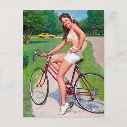 Fahrrad Pin Up Postkarte (Vorderseite)