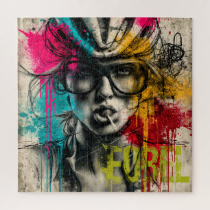 Fahrrad Puzzle + Radfahrerin + Pop Art