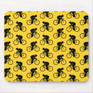 Fahrrad-Reiter-Muster. Gelb und Schwarzes Mousepad