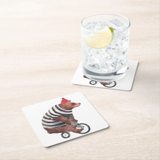 Fahrrad-Spaß-Bär Rechteckiger Pappuntersetzer (Vor Ort)