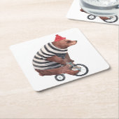 Fahrrad-Spaß-Bär Rechteckiger Pappuntersetzer (angewinkelt)