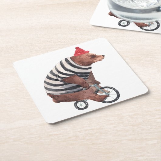 Fahrrad-Spaß-Bär Rechteckiger Pappuntersetzer (angewinkelt)