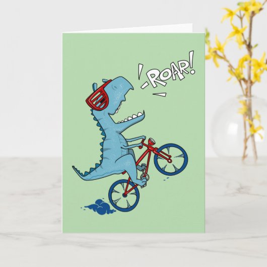 Fahrrad T-Rex Roar Karte (Gelbe Blume)