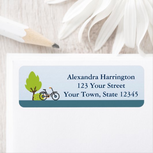 Fahrrad und Bäume, Adressetikett (Insitu)