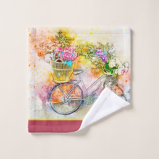Fahrrad und Blume Badetuch Set (Waschlappen)