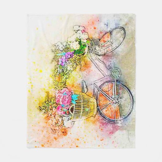Fahrrad und Blume Fleecedecke (Vorderseite)