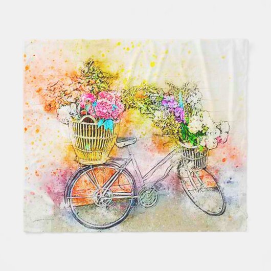 Fahrrad und Blume Fleecedecke (Vorderseite (Horizontal))
