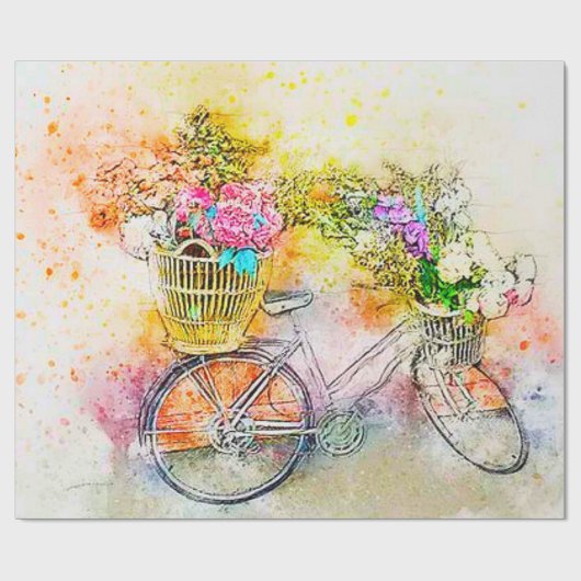 Fahrrad und Blume Geschenkpapier (Flach)