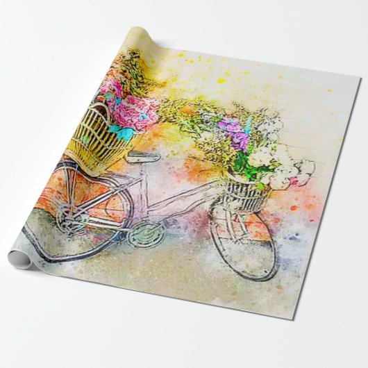 Fahrrad und Blume Geschenkpapier (Ungerollt)