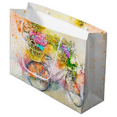 Fahrrad und Blume Große Geschenktüte (Vorderseite Schrägansicht)