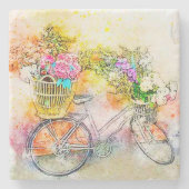 Fahrrad und Blume Steinuntersetzer (Vorderseite)