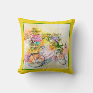 Fahrrad und Blumen Kissenbezug Kissen
